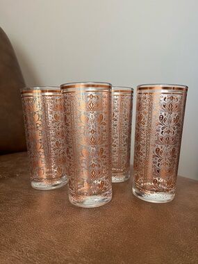 Decorative Gold Patterned Collins Glasses